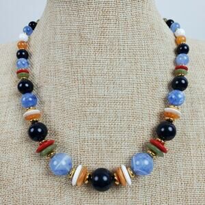 Vintage HIPPIE STYLE Multi Color Necklace 18" Blue Orange White Red